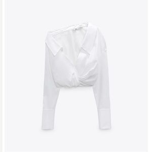Zara Asymmetrical white poplin top. Cropped. Size S. Worn a few times
